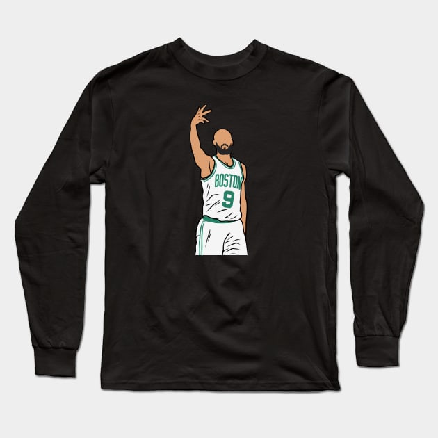 Derrick White 3 Point Celebration Long Sleeve T-Shirt by rattraptees